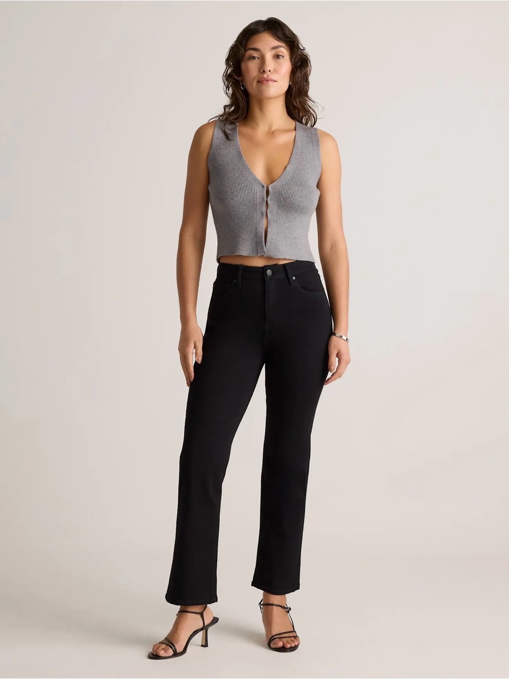 Quince Bella Women's Stretch Straight Leg Jeans in Black